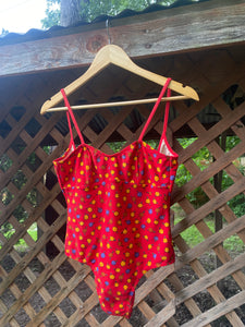 1980’s red floral swimsuit