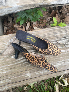 Y2K cheetah kitten heeled mules- size 7