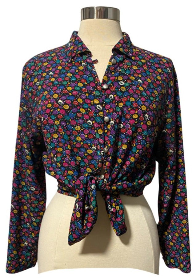 1980's button patterned blouse
